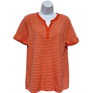 Women's Size Large Pullover Top Short Sleeve V-Neck Striped Design By-Coral Bay